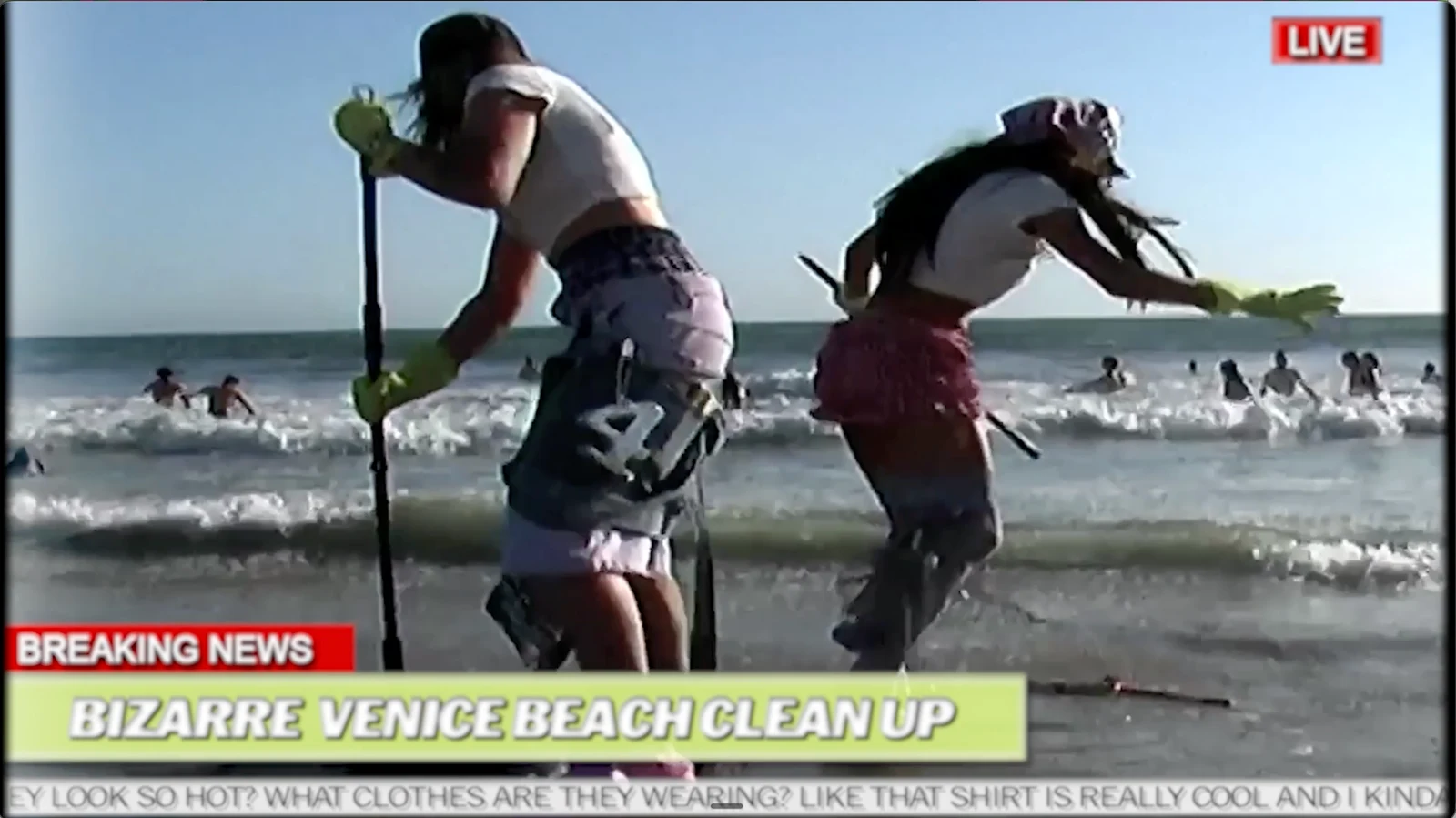 The girls sweeping the waves during the Venice Beach news report